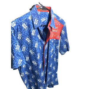 Vintage AHANA handmade men's cotton shirt Blue/red Hawaiian Boho embroidered XL